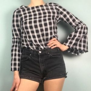NWT Black & White Gingham Bell Sleeve Top XS